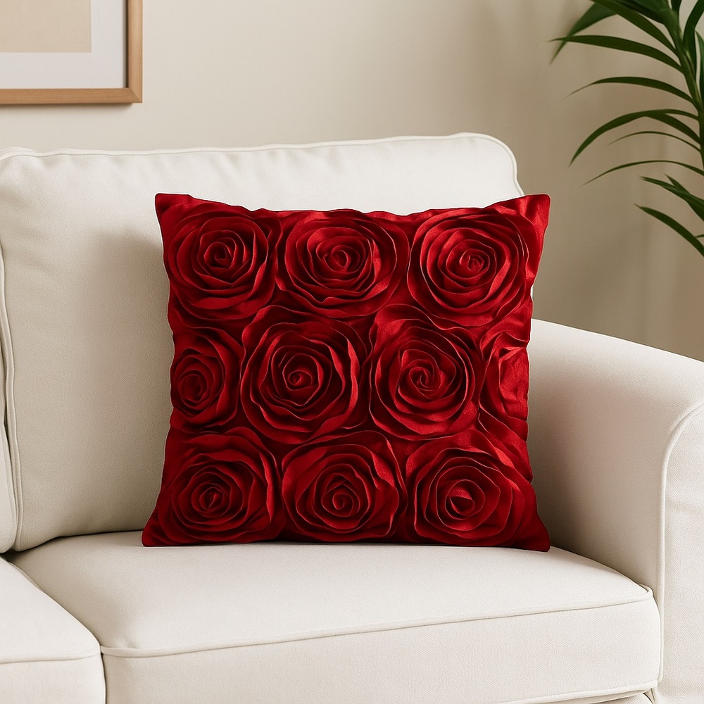 Cushion Cover – Red Rosette 3D 18”